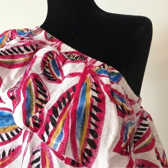 J.CREW linen blend summer dress with ruffle. Single shoulder off shoulder.Floral - Picture 2 of 10